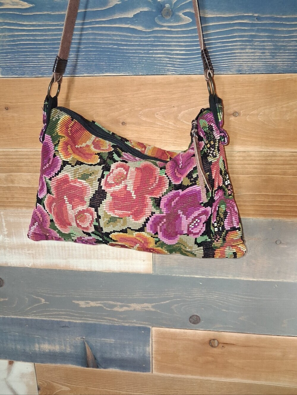 Altiplano Handmade Purse Floral Embroidered Leather Strap Crossbody